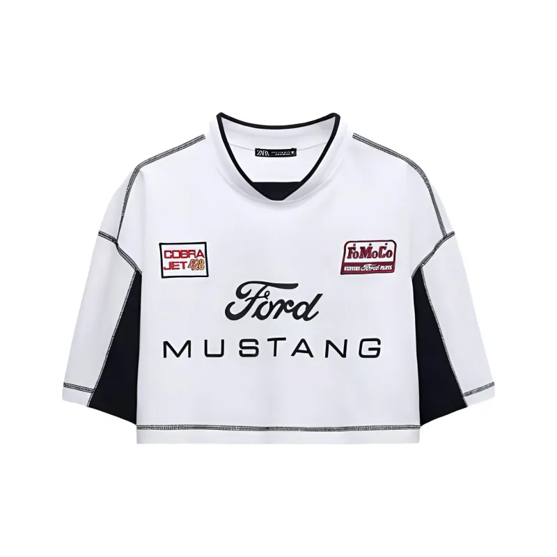 ZARA x Ford Drop Shoulder Sleeve T-Shirt Women's White-0