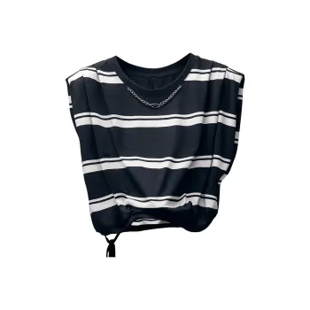 Cypress House T-Shirt Women's Black Background With White Stripes