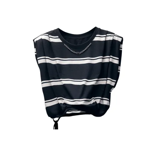 Cypress House T-Shirt Women's Black Background With White Stripes
