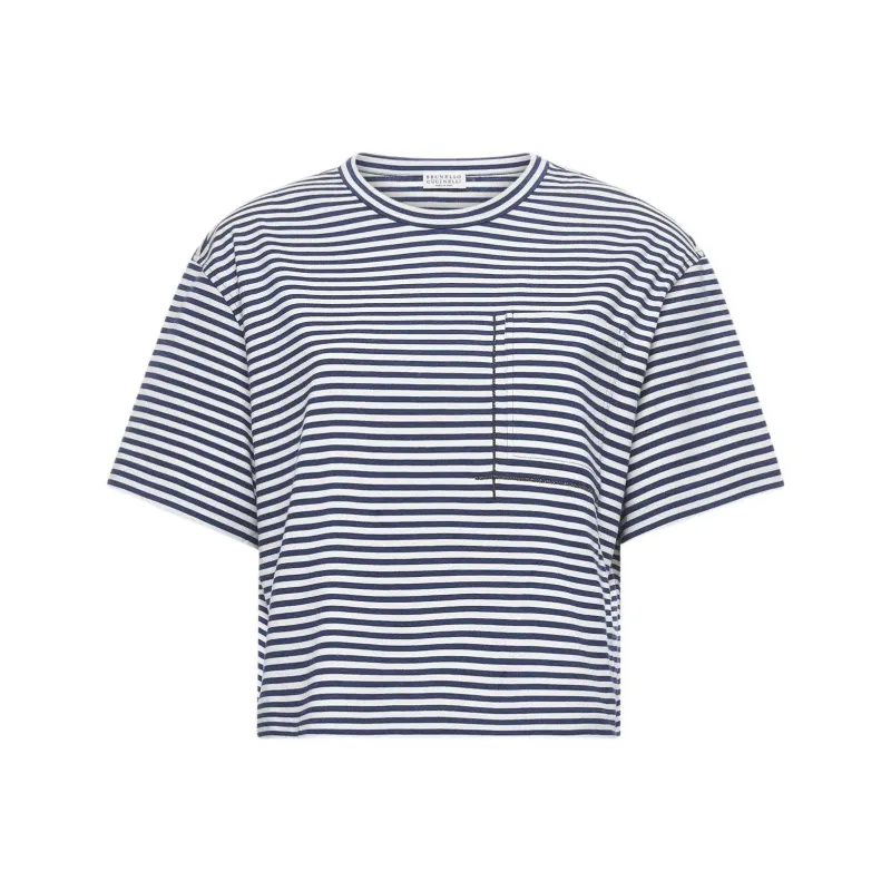 Brunello Cucinelli Striped Jersey Cropped T Shirt-0