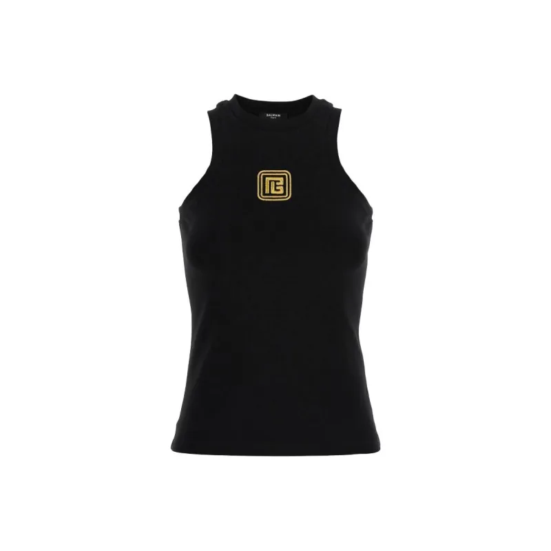 BALMAIN Logo Detailed Crew Neck Tank Top-0