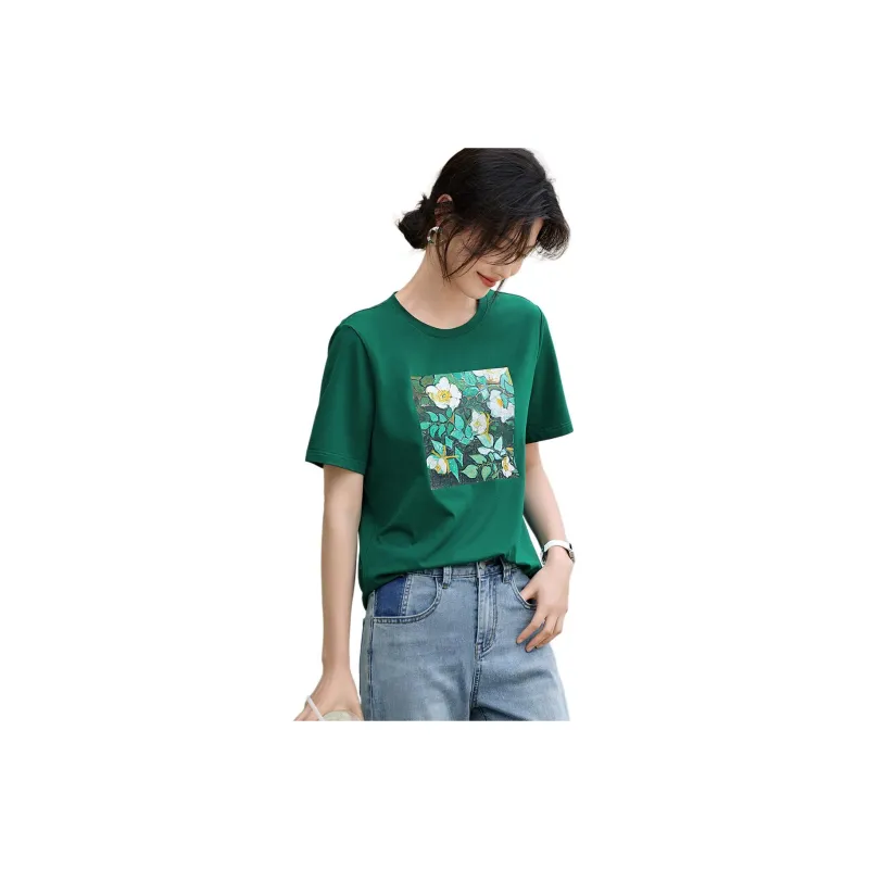 XWI SS24 Set in Sleeve T Shirt Women's Oil Painting Green-1