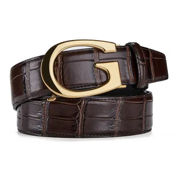 Jeccieziio Top Grain Cow Leather Belts Men's Gold, Silver Width 3.5CM