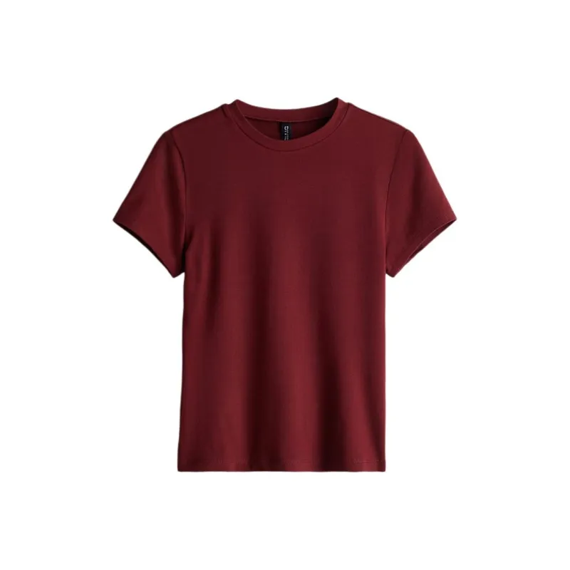 H&M Regular T Shirt Women's Burgundy-0