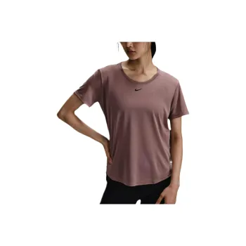 Nike Dri Fit One Drop Shoulder Sleeve T Shirt Women's Gray Pink