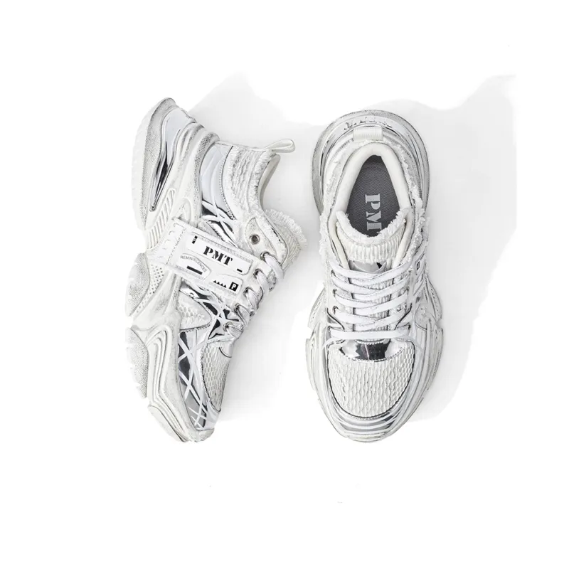 PMT Slip Resistant, Breathable, Lightweight, Height Increasing Low Top Chunky Sneakers Unisex White Black-9