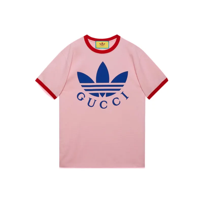 GUCCI X Adidas Cotton Jersey T Shirt Pink/Red-0