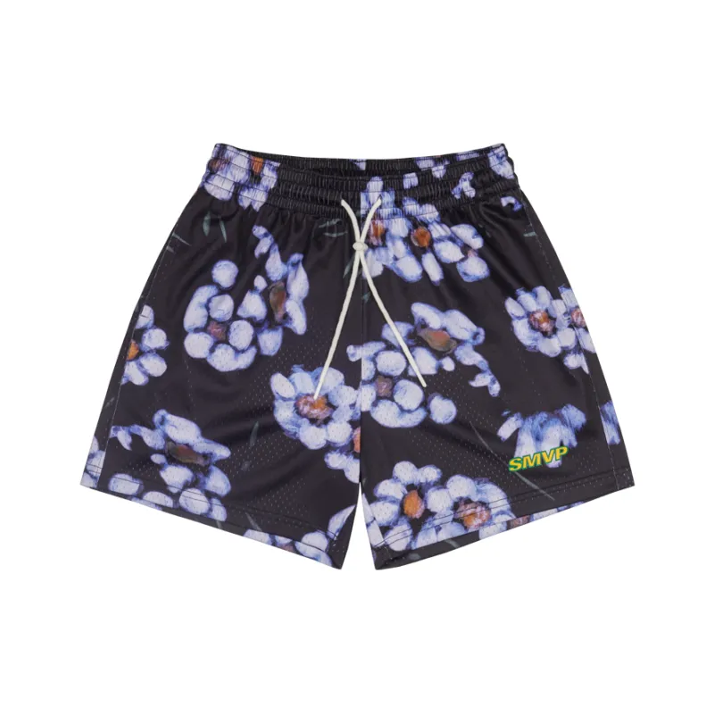 BKCXZICE Basketball Shorts Unisex Ink Wash Flowers-0