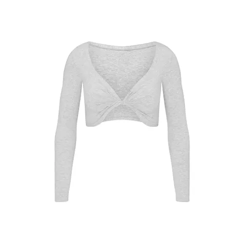 SKIMS COTTON TWIST LONG SLEEVE CROPPED TOP Crop Tops Women's Light Heather Grey