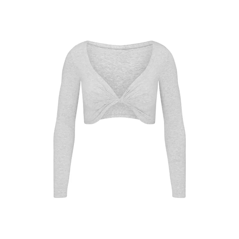 SKIMS COTTON TWIST LONG SLEEVE CROPPED TOP Crop Tops Women's Light Heather Grey-0