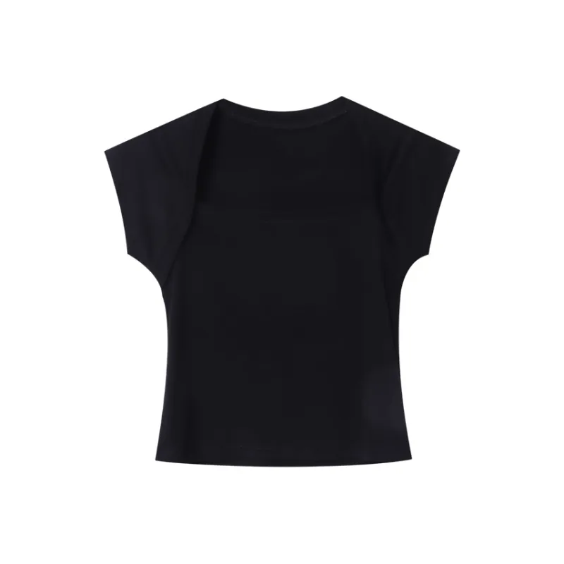 CHARM PICK Flutter Sleeve T Shirt Women's Black-0