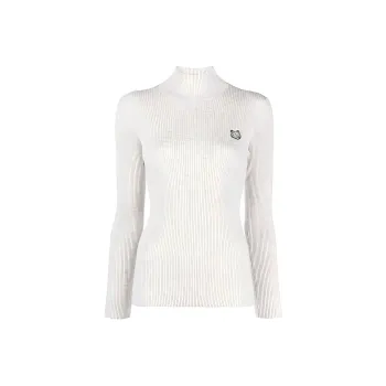 Maison Kitsune Bold Fox Head Patch Fine Ribbed Turtleneck Light Grey Melange