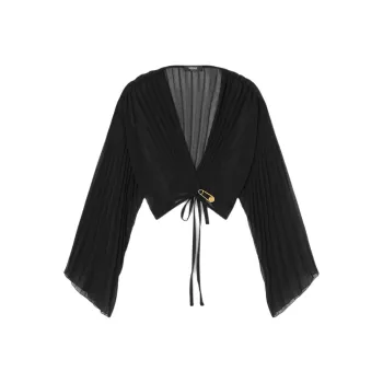 VERSACE V Neck Pleated Cropped Blouse