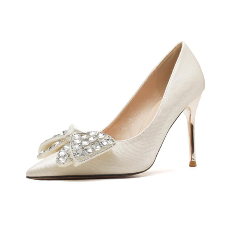 Lan Miao Slim Heel High Heels Women's Champagne-0