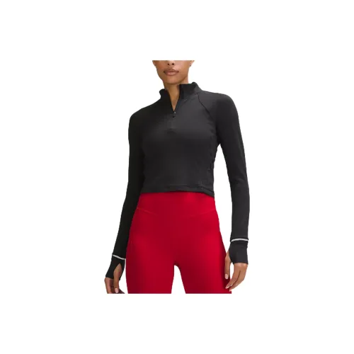 Lululemon It's Rulu Ribbed Cropped Half Zip Crop Tops Women's Black