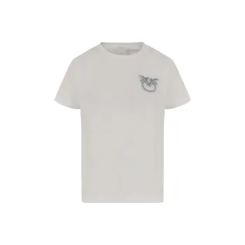 PINKO Bejewelled Love Birds Embroidery Short Sleeved T Shirt