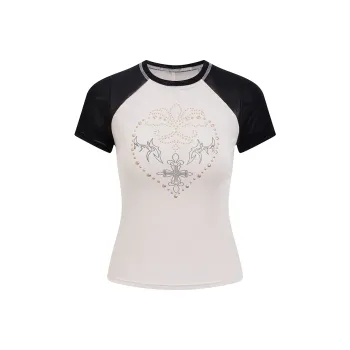 Ariseism T Shirt Women's Beige Black Contrast