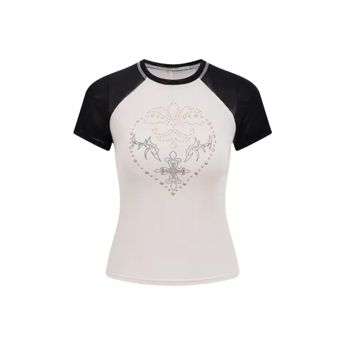 Ariseism T Shirt Women's Beige Black Contrast