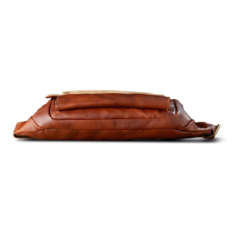 Simple&nature Vegetable Tanned Cow Leather Fanny Pack Unisex Black/Light Brown-4