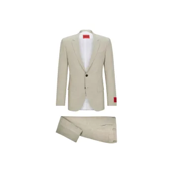 HUGO BOSS Slim-Fit Suit In Patterned Performance-Stretch Fabric Business Suits Men's Light Brown