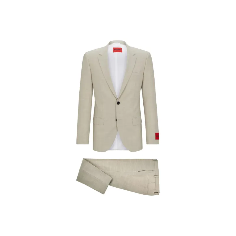HUGO BOSS Slim-Fit Suit In Patterned Performance-Stretch Fabric Business Suits Men's Light Brown-0