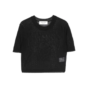 Marine Serre Pointelle knit Cropped Blouse