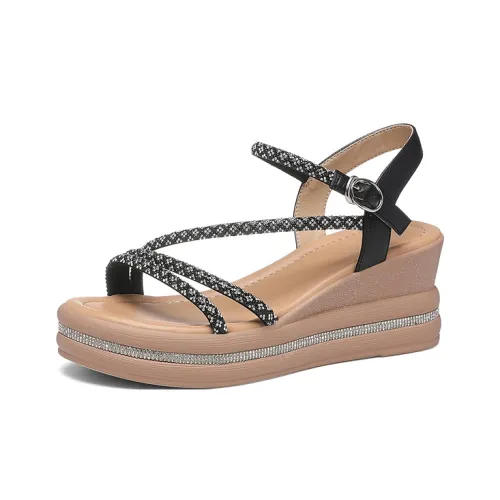 Golden Silk Rabbit One Strap Sandals 6cm Women's