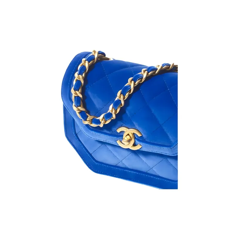 CHANEL Corduroy Shoulder Bag, Crossbody Bag Mini Women's Blue-4