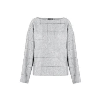 EMPORIO ARMANI Boat neck Jumper In Wool blend Flannel With Oversize Check