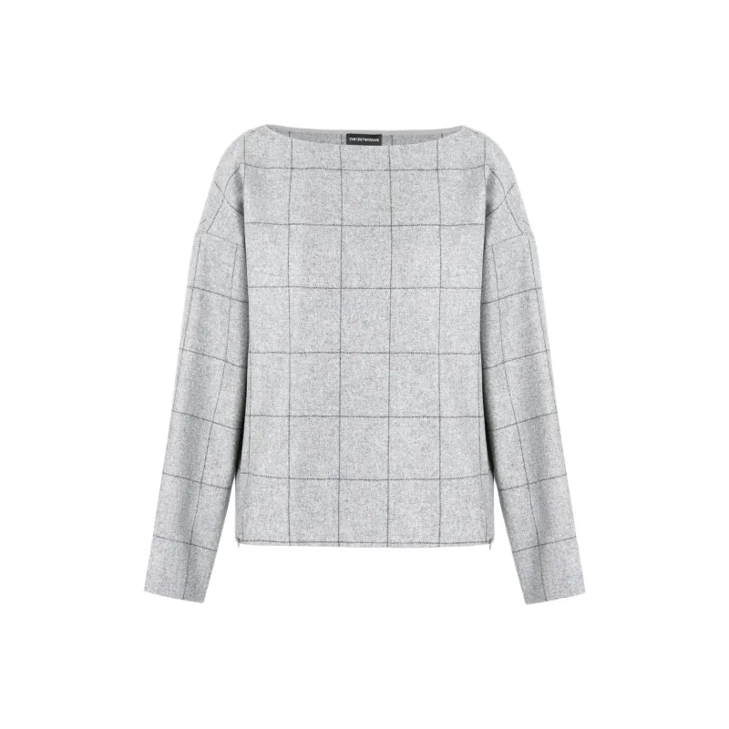 EMPORIO ARMANI Boat neck Jumper In Wool blend Flannel With Oversize Check-0
