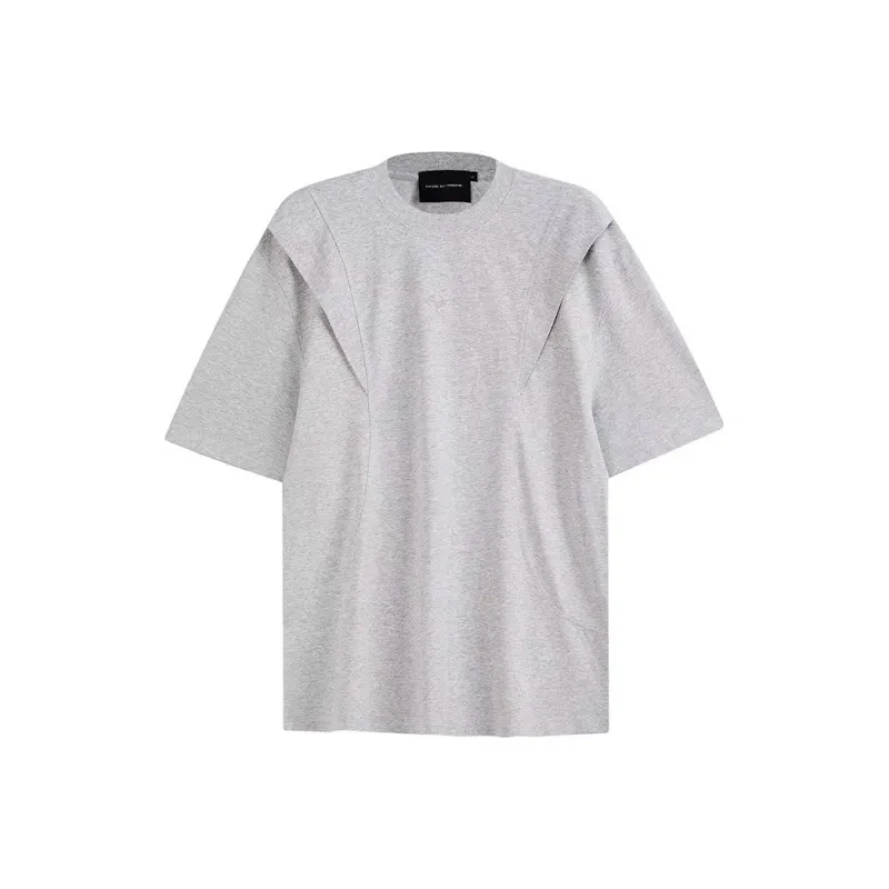 LESS BEARS Drop Shoulder Sleeve T Shirt Unisex Light Gray-0