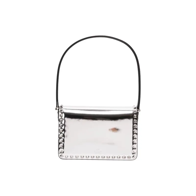 Valentino Rockstud Calfskin Shoulder Bag Women's Silver-2