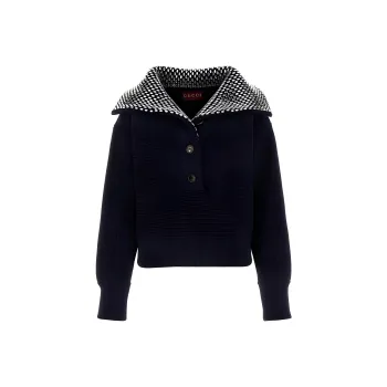 GUCCI Navy Blue Stretch Cotton Blend Polo Shirt