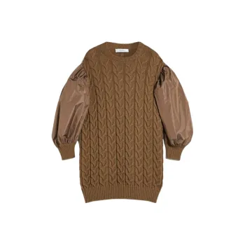 MaxMara Vittor Collection Wool Dress With Balloon Sleeves Sweater Women's Brown