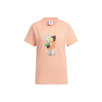 adidas originals X CHARR MORITA Cartoon Print Retro T Shirt Pink