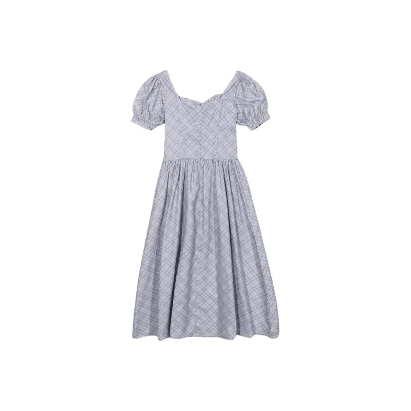 ERIRI Short Sleeved Dress Women's Plaid-1