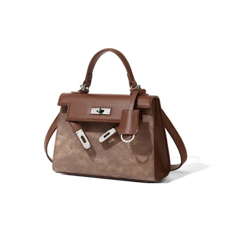 CinvaiKrose Synthetic Leather With Cow Leather Handbag Large Size Women's Ecru/Brown/Black-4