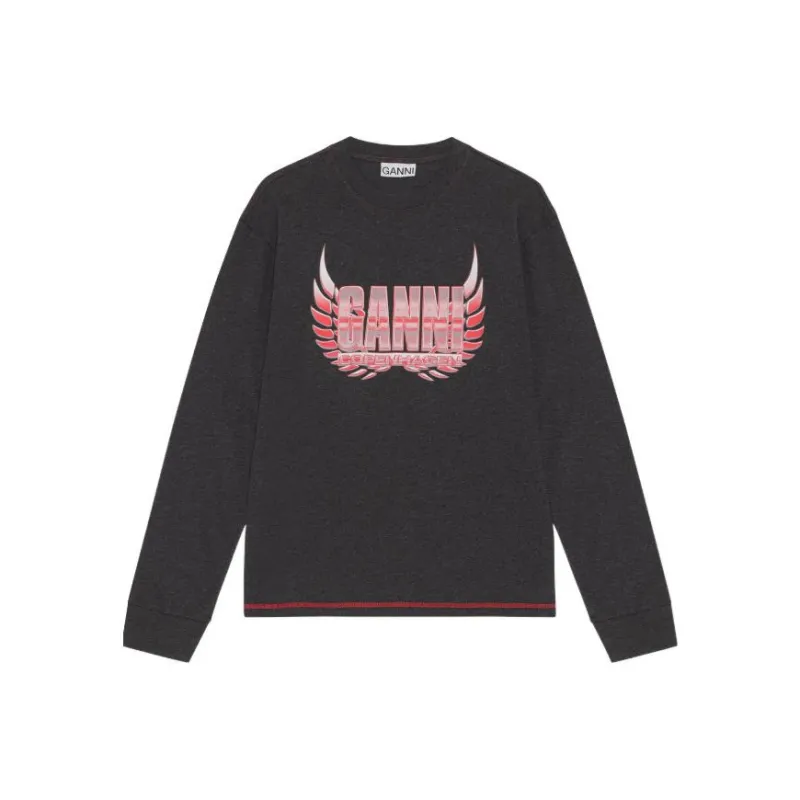 GANNI Long Sleeve T shirt 'Phantom'-0