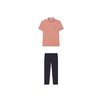 FILA Casual Sportswear Men Set Light Orange Pink Top+Legend Blue Pants