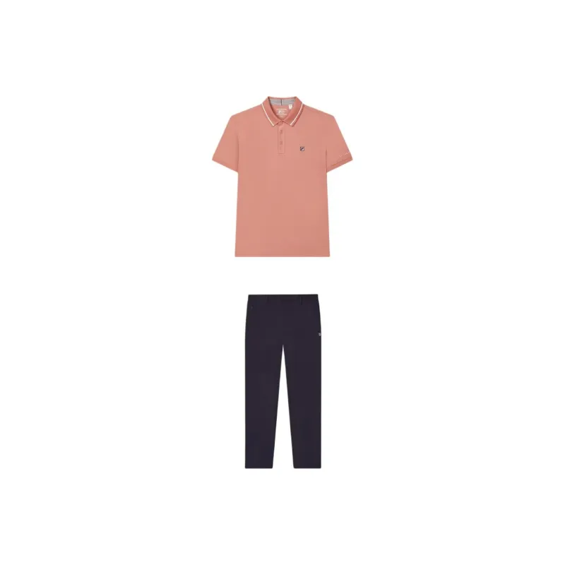 FILA Casual Sportswear Men Set Light Orange Pink Top+Legend Blue Pants-0