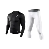 Black Compression Garment Long-Sleeved+White Liquid Ammonia Tight Pants (Cropped)