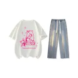 Clothing Sets (White Short-Sleeved+Vintage Blue Jeans)