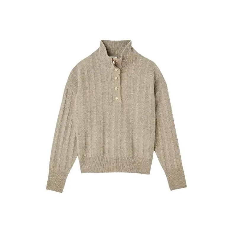 Sandro FW22 Turtleneck Fitted Sweater Women's Taupe-0