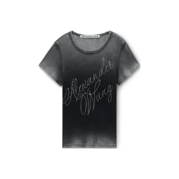 Alexander Wang Hotfix Cursive Logo Crewneck T Shirt