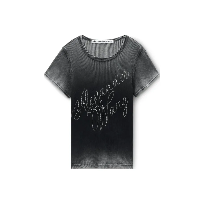 Alexander Wang Hotfix Cursive Logo Crewneck T Shirt-0