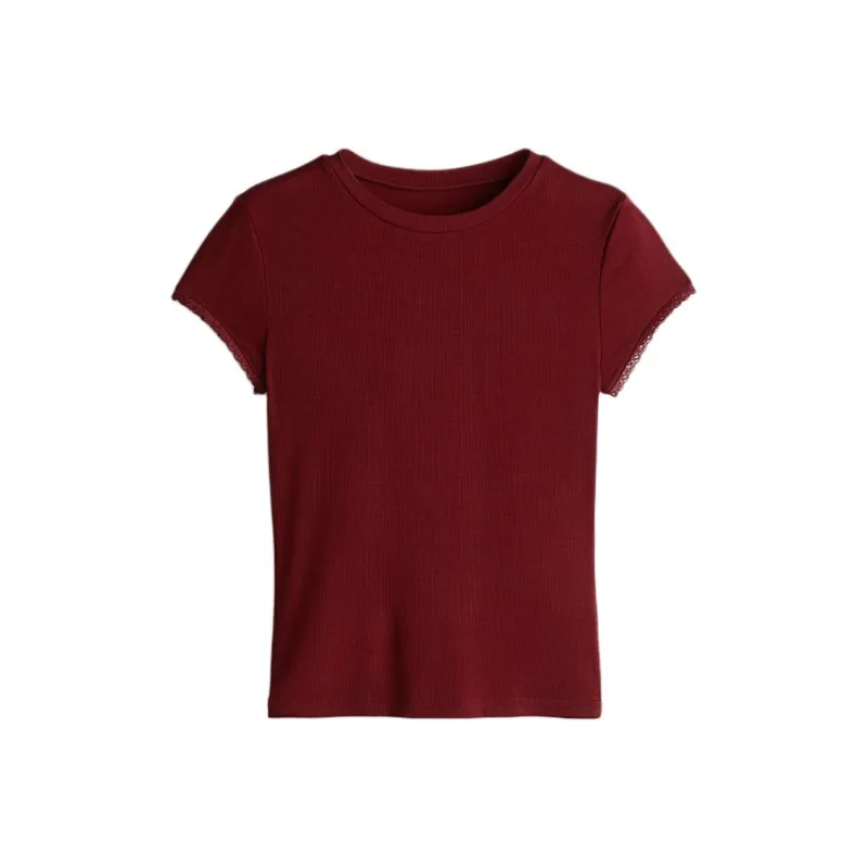 H&M T Shirts Women's Burgundy-0