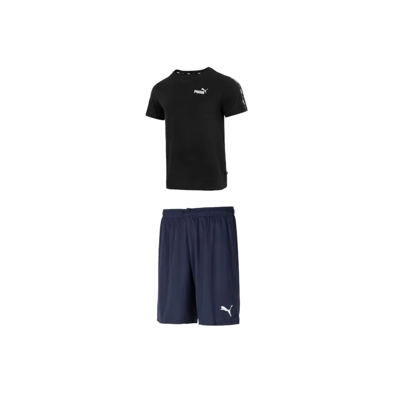 PUMA Casual Sportswear Men Set Black Top+Navy Blue Shorts-0