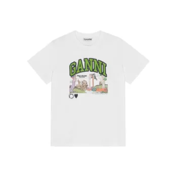GANNI Logo Printed Crewneck T Shirt
