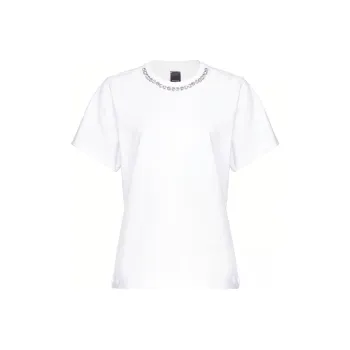 PINKO FW23 T-Shirt Con Ricamo Shiny T-Shirt Women's White