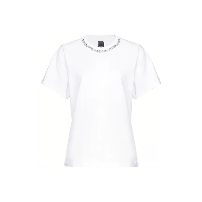 PINKO FW23 T-Shirt Con Ricamo Shiny T-Shirt Women's White-0